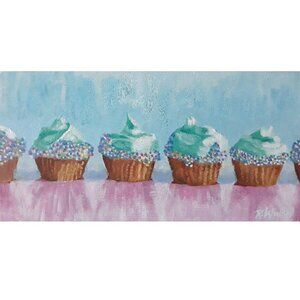 "Cupcakes" Original Oil Painting on Cradled wood panel 12 x 6" by Robin White
